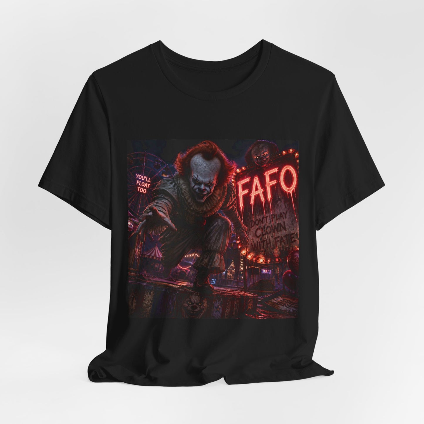 Horror Clown Graphic Tee — 'FAFO' Neon Carnival T-Shirt