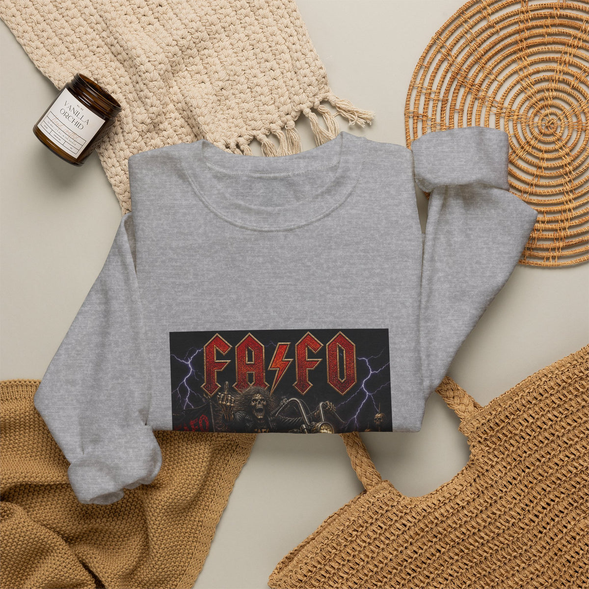 Motorcycle Skull Crewneck Sweatshirt – FAFO Heavy Metal Biker Design