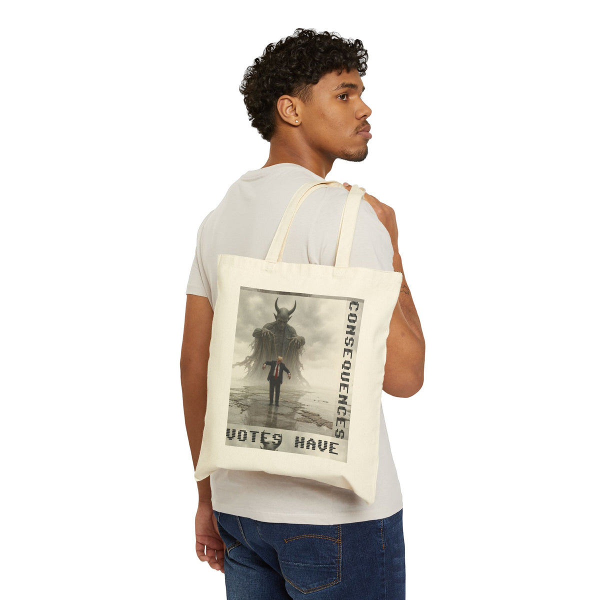 Cotton Tote Bag – “Votes Have Consequences” Political Protest Canvas Tote