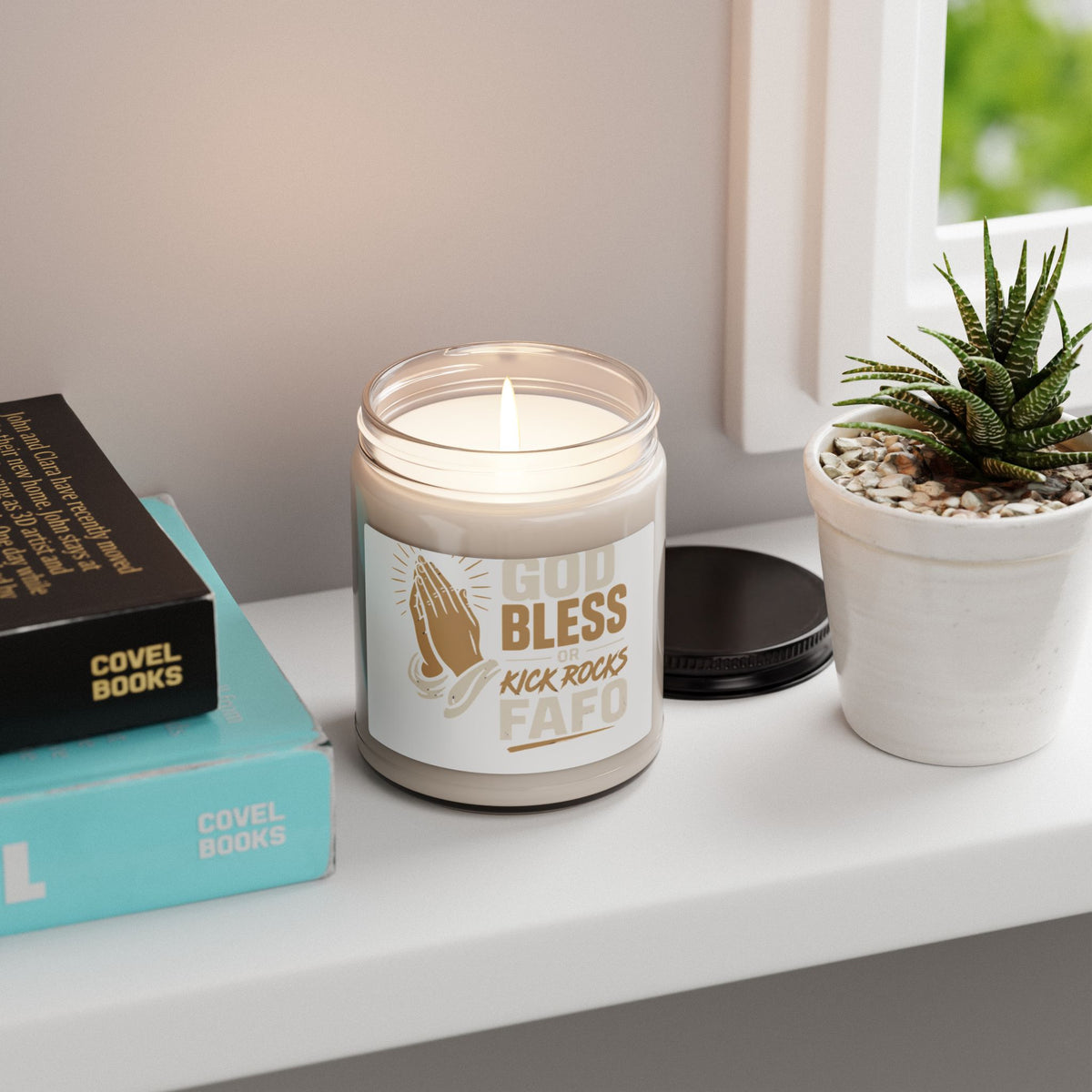 Soy Candle — "God Bless or Kick Rocks" Praying Hands Scented Candle, 9oz