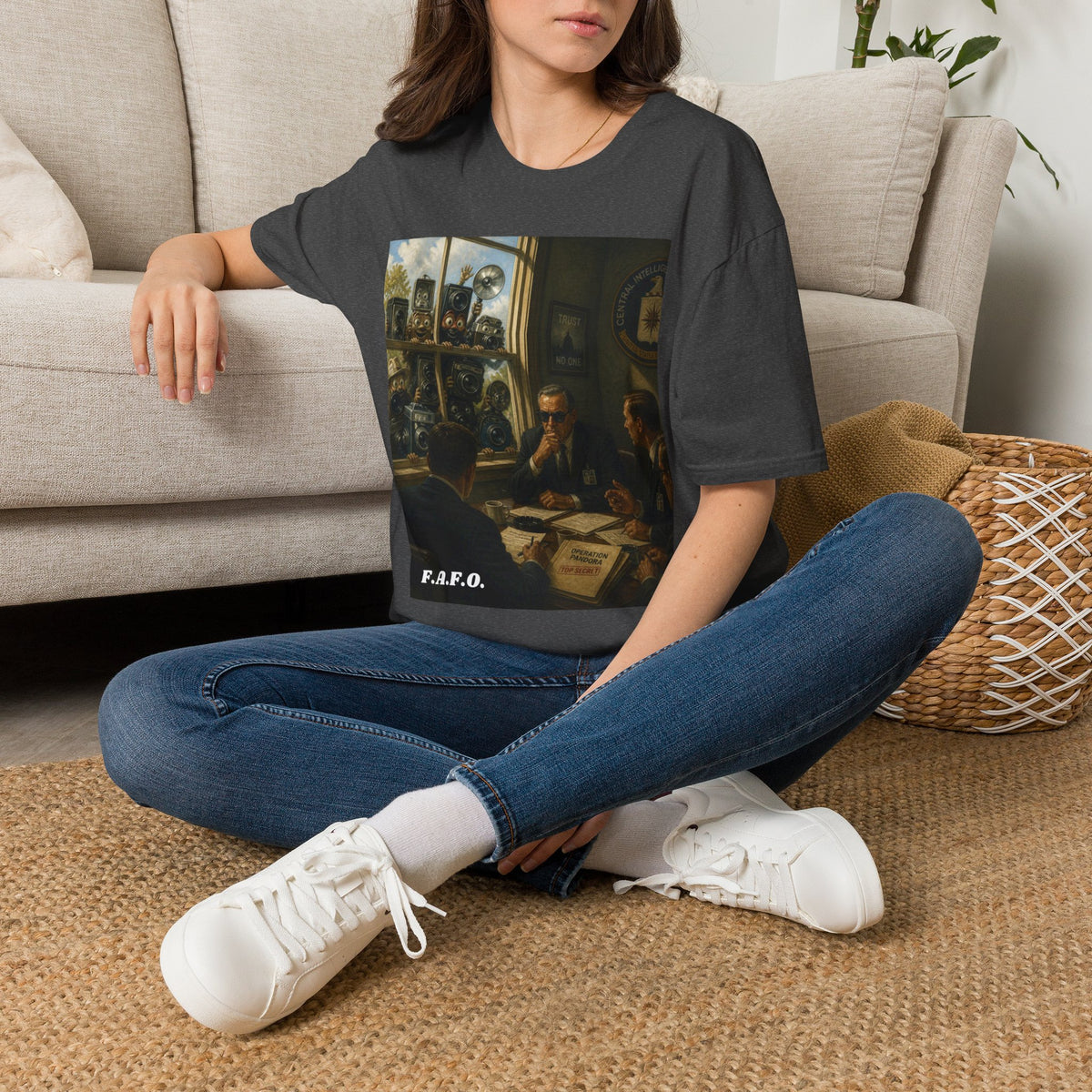 Conspiracy Tee — "Flock Cameras Are Watching" CIA Surveillance Graphic T-Shirt