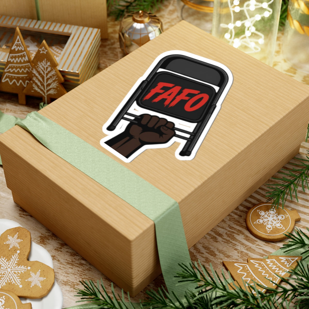 FAFO Protest Sticker — Raised Fist Holding Folding Chair Vinyl Sticker