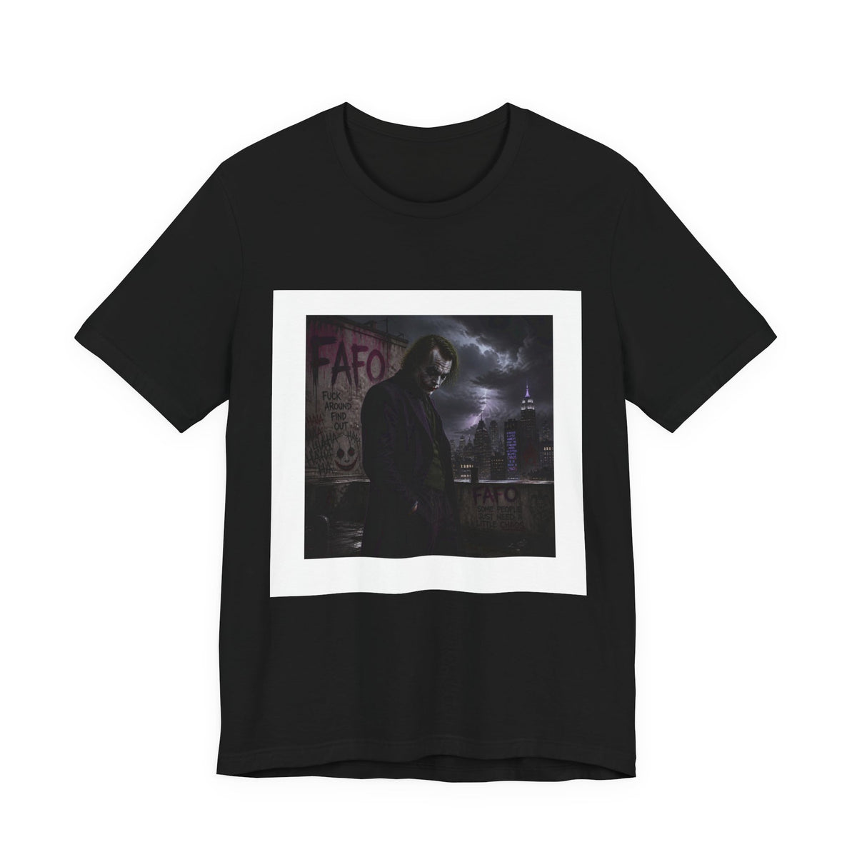 Dark Cityscape Graphic Tee — Moody Joker Night Design