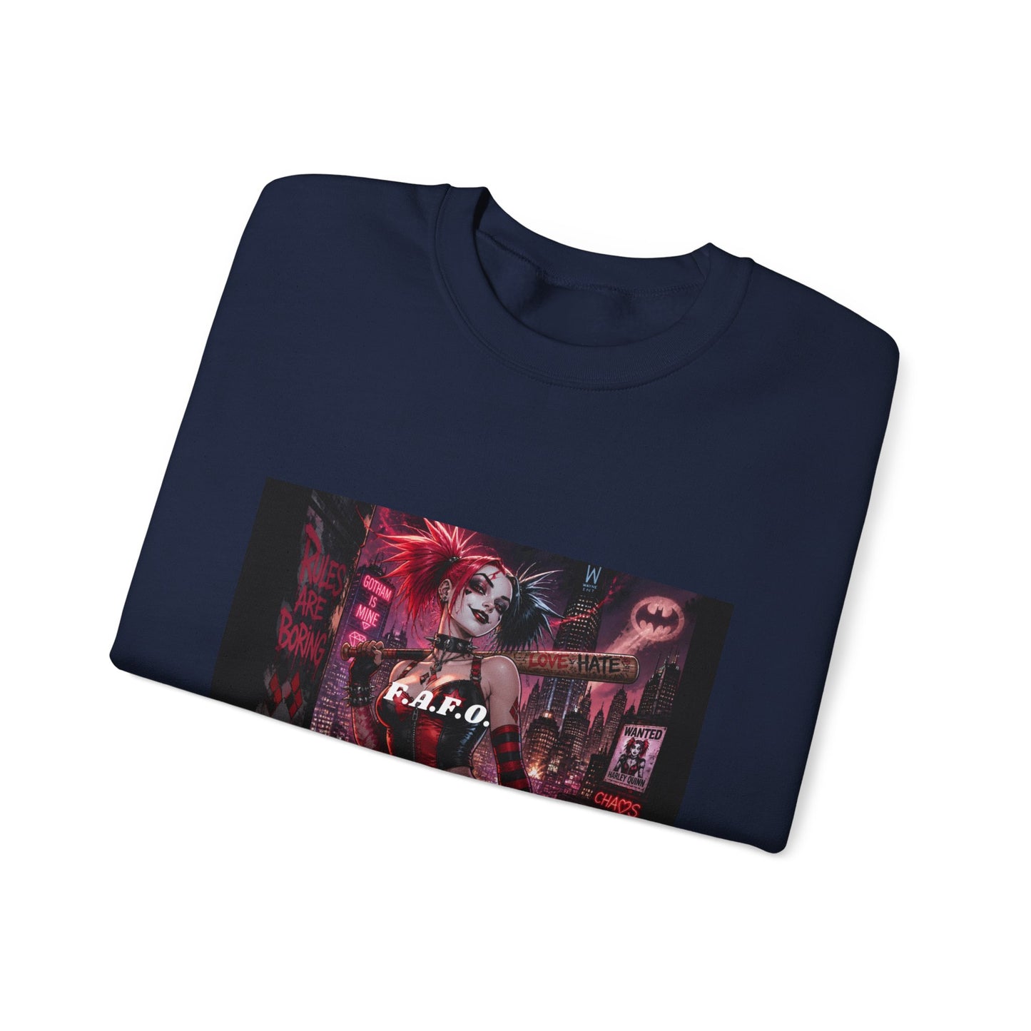 Crewneck Sweatshirt — Neon Harley Quinn Poster Design (G.F.O.)
