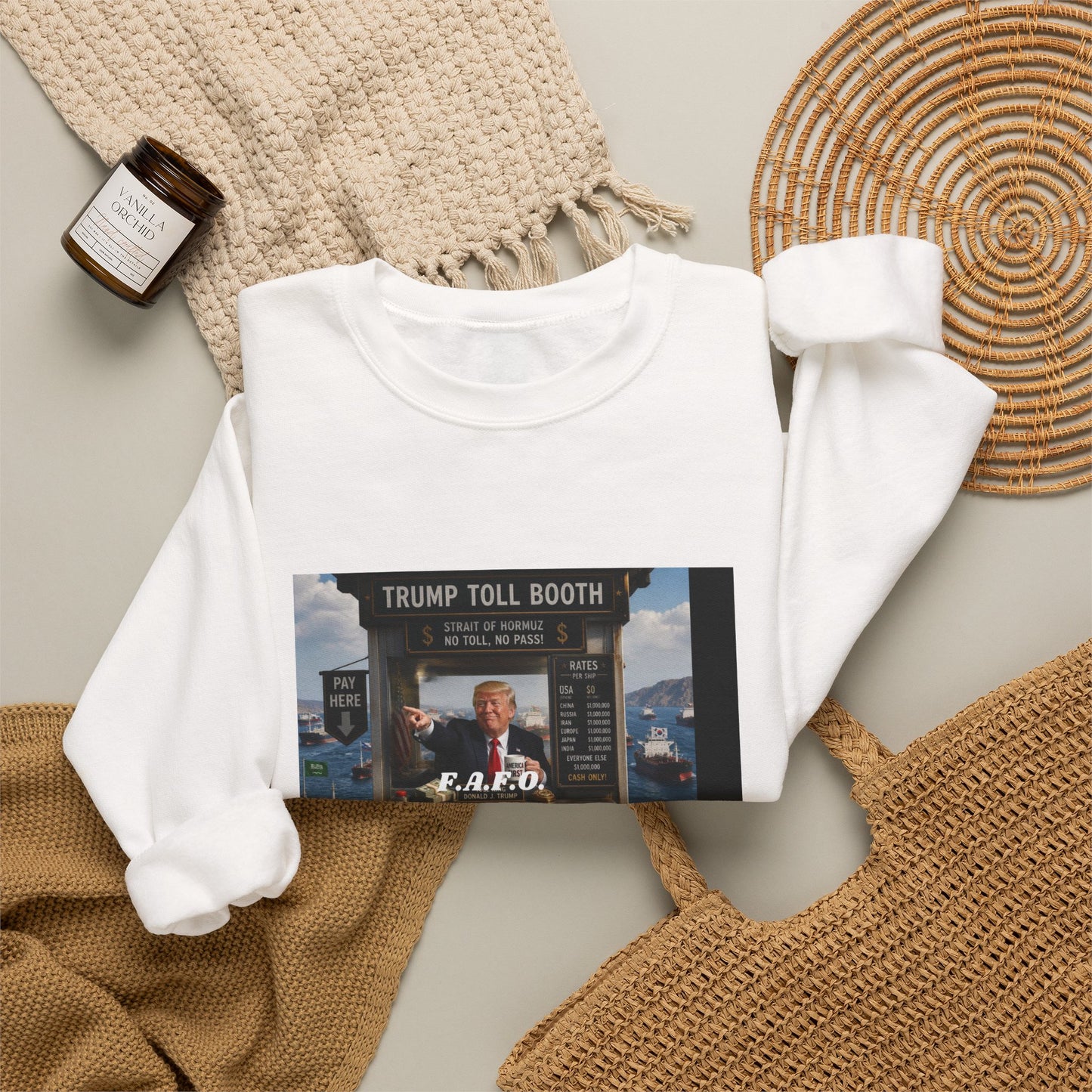 Crewneck Sweatshirt — 'Trump Toll Booth' Graphic Political Crewneck