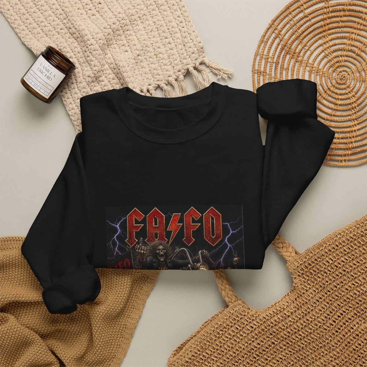 Motorcycle Skull Crewneck Sweatshirt – FAFO Heavy Metal Biker Design