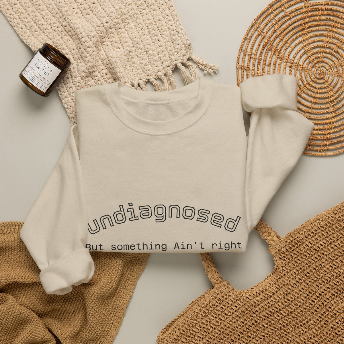 Undiagnosed Crewneck Sweatshirt — "Undiagnosed, But Something Ain't Right" Minimal Mental Health Awareness Crew