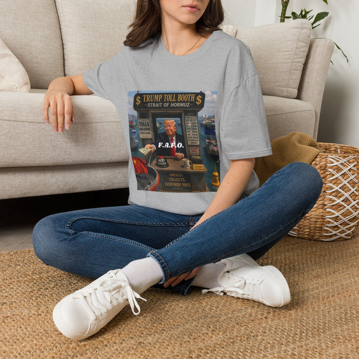 T-Shirt — "Trump Toll Booth: Strait of Hormuz" Political Graphic Tee