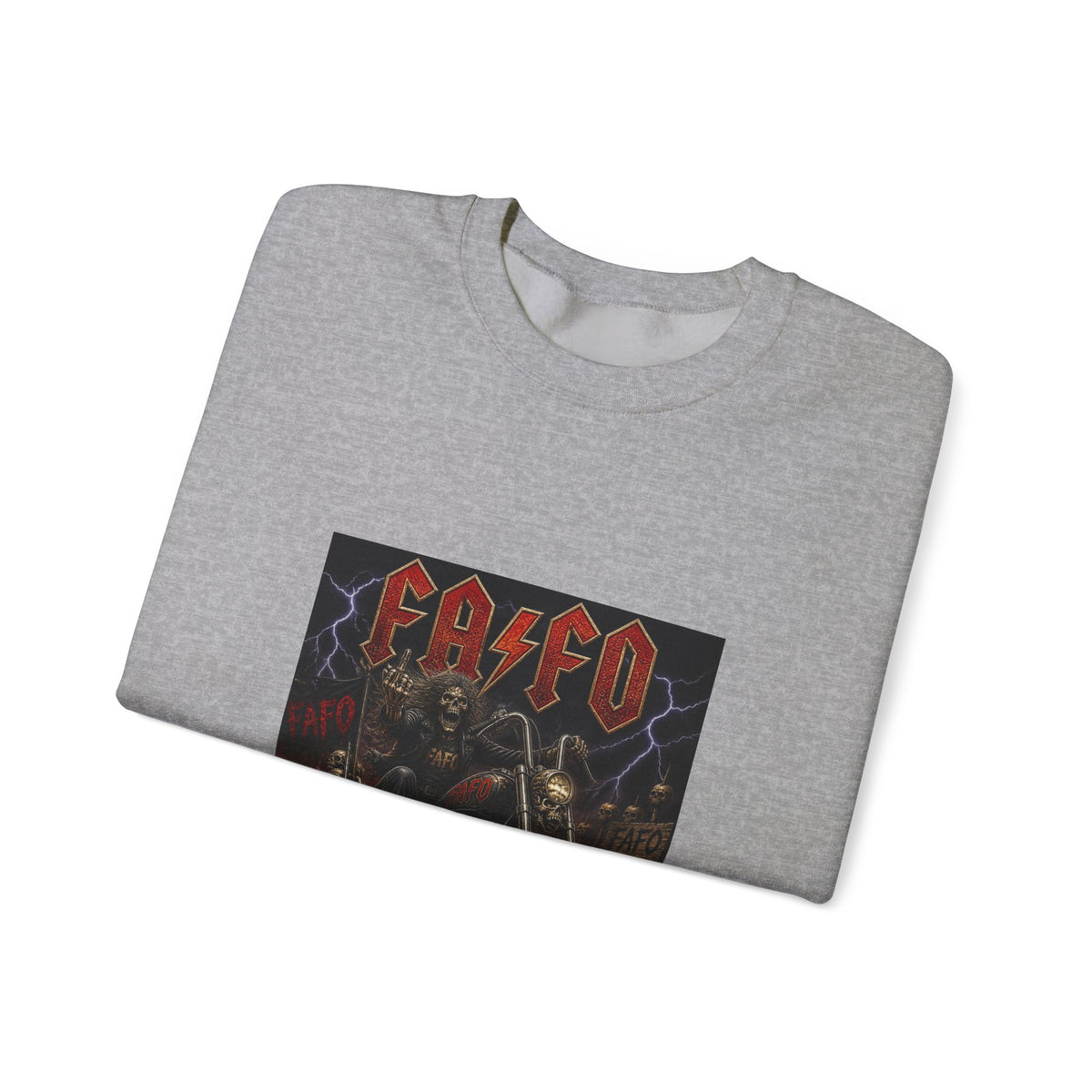 Motorcycle Skull Crewneck Sweatshirt – FAFO Heavy Metal Biker Design