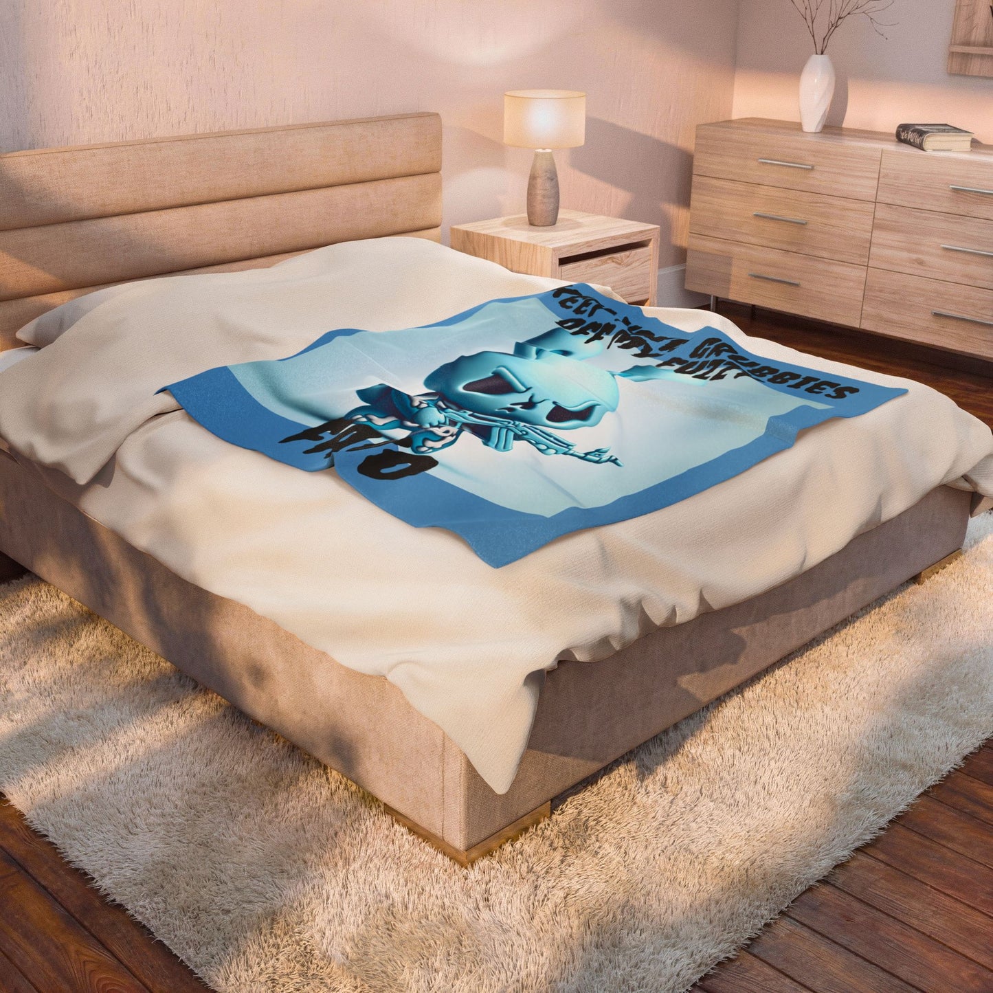 Plush Blanket — "Keep Your Grubbies Off My Fuzzy" Mean Bunny with Gun Graphic
