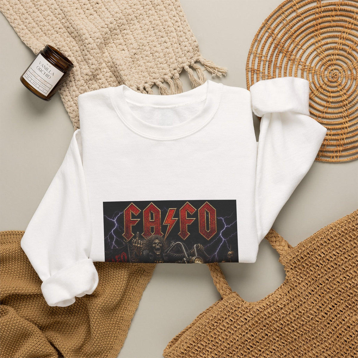 Motorcycle Skull Crewneck Sweatshirt – FAFO Heavy Metal Biker Design