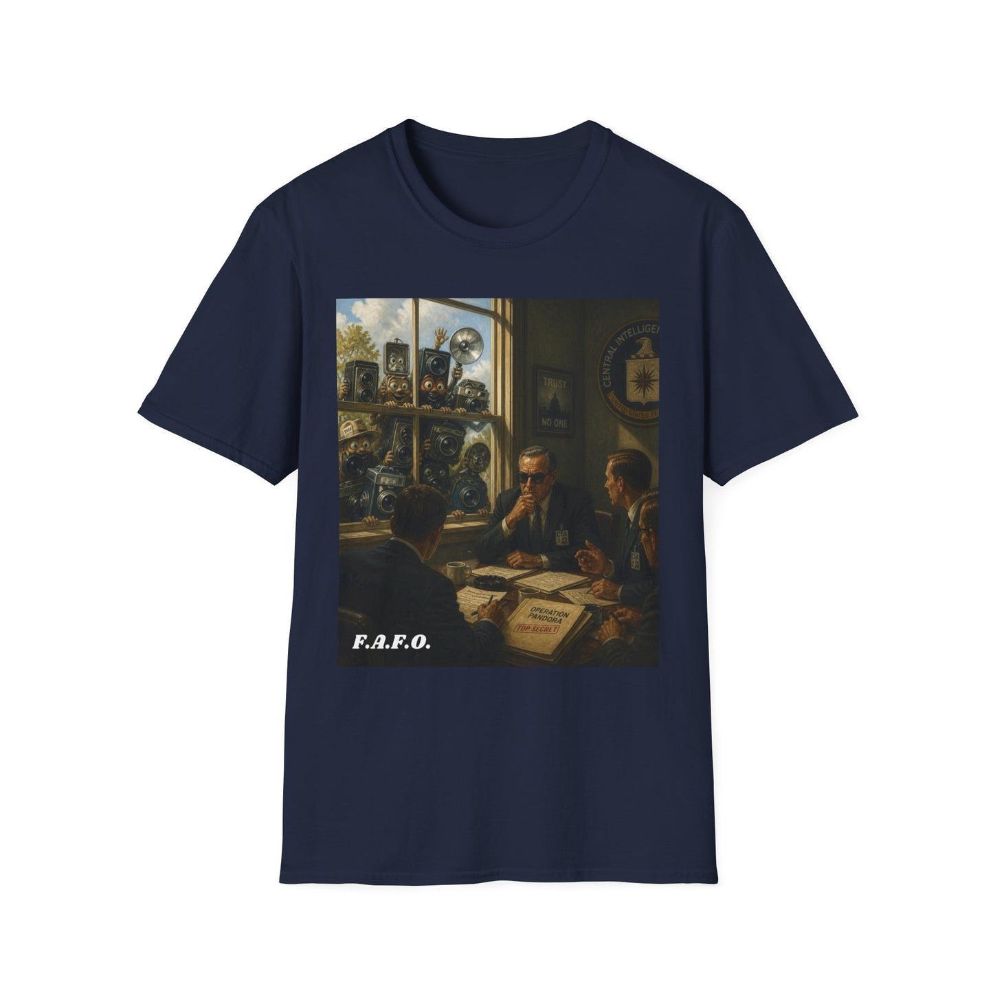 Conspiracy Tee — "Flock Cameras Are Watching" CIA Surveillance Graphic T-Shirt