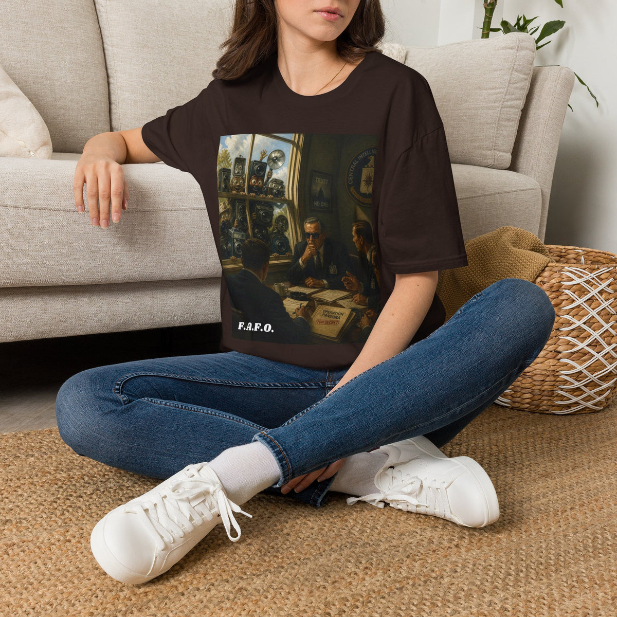 Conspiracy Tee — "Flock Cameras Are Watching" CIA Surveillance Graphic T-Shirt