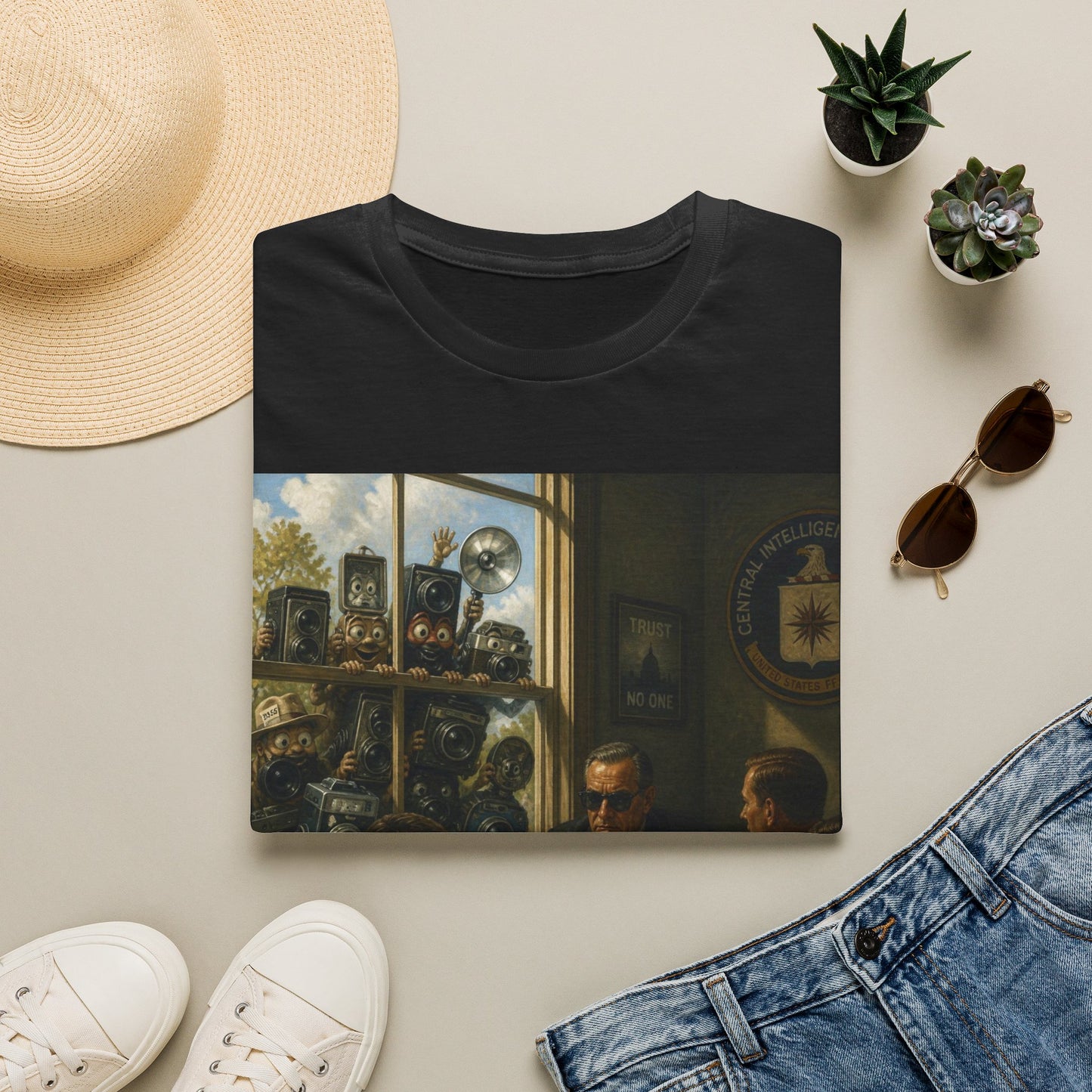 Conspiracy Tee — "Flock Cameras Are Watching" CIA Surveillance Graphic T-Shirt