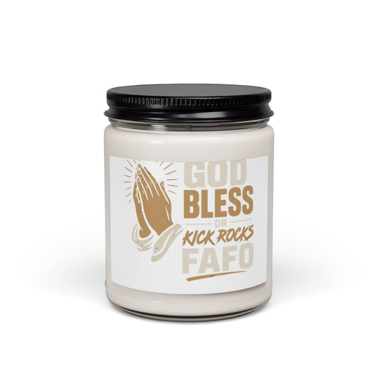 Soy Candle — "God Bless or Kick Rocks" Praying Hands Scented Candle, 9oz