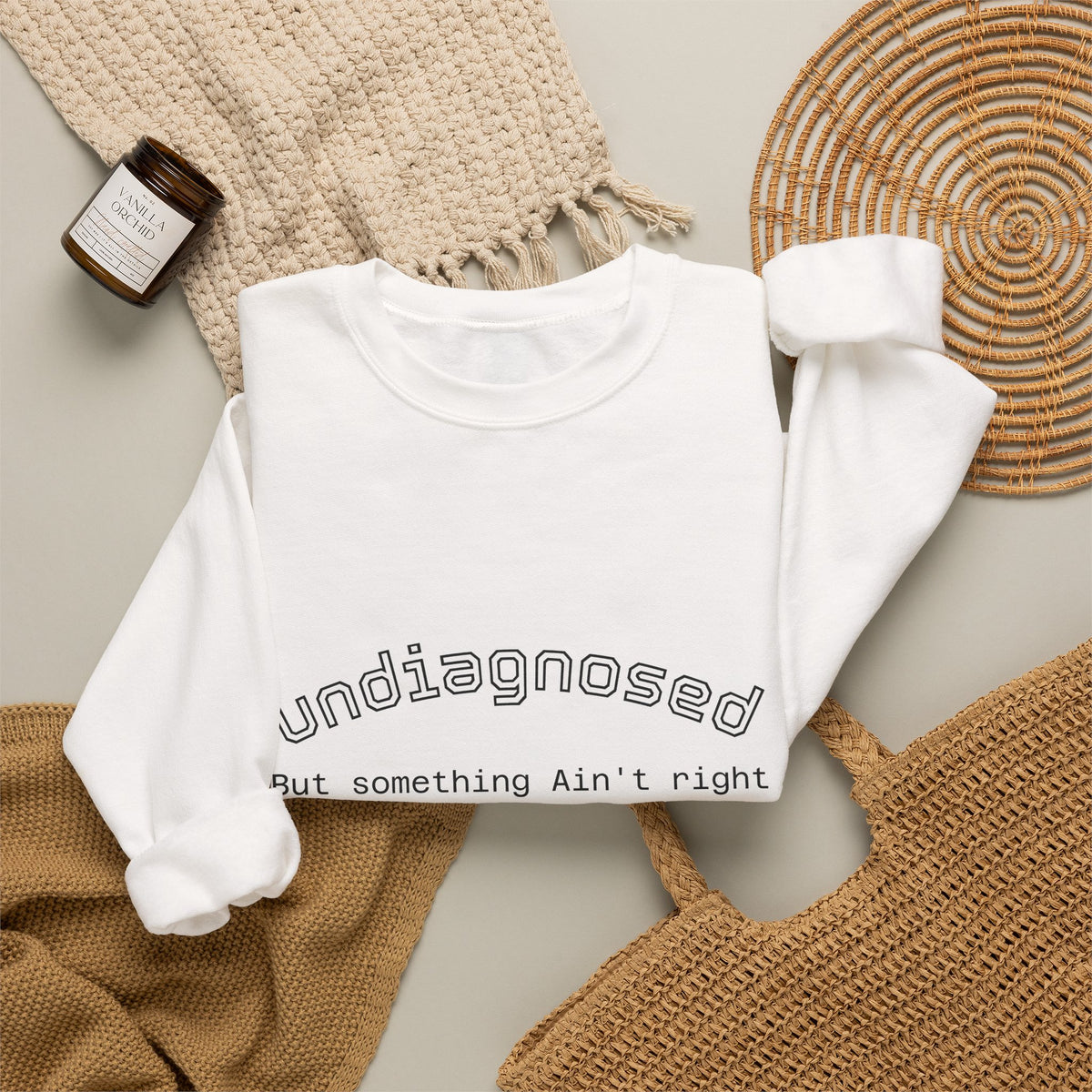 Undiagnosed Crewneck Sweatshirt — "Undiagnosed, But Something Ain't Right" Minimal Mental Health Awareness Crew