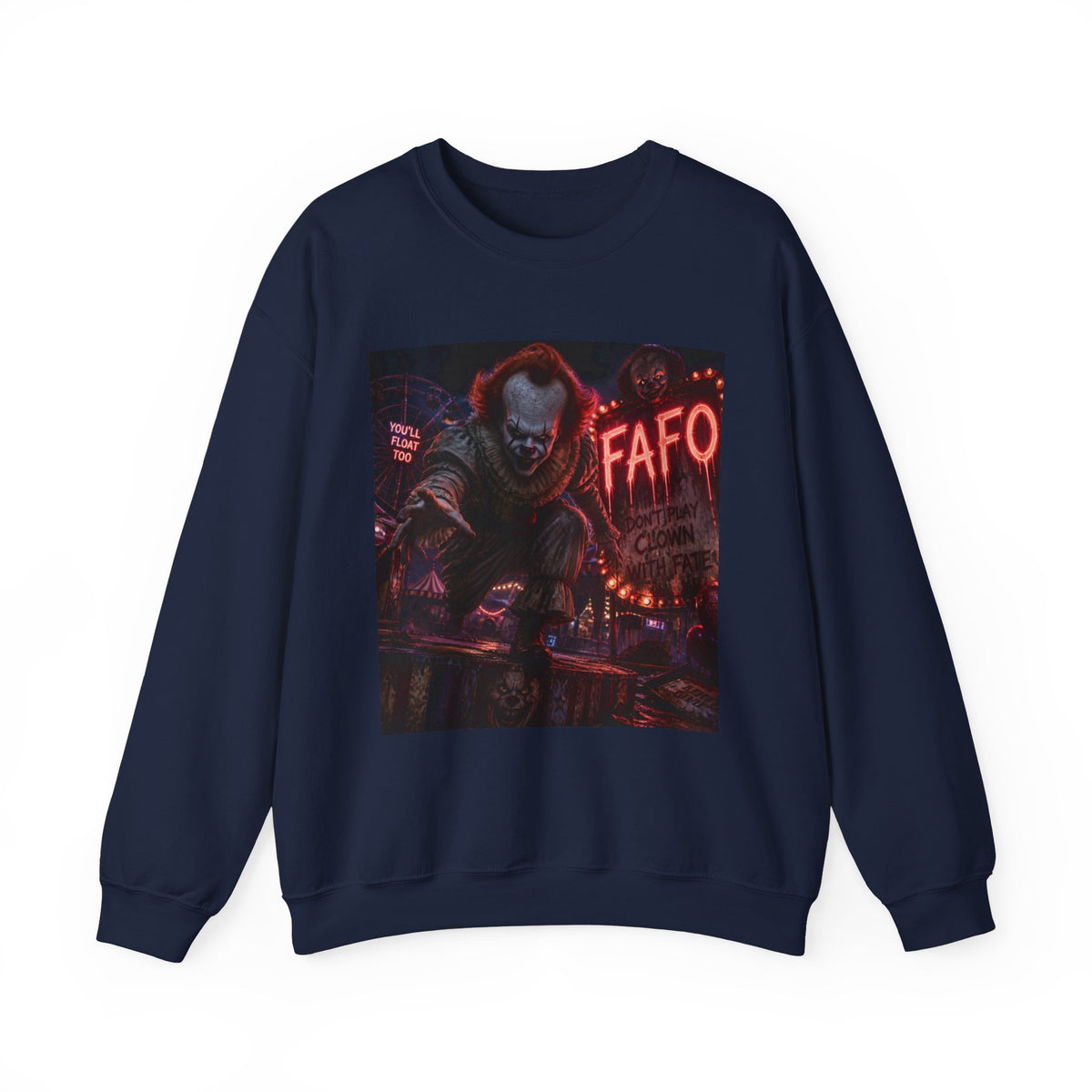 Horror Clown Crewneck Sweatshirt – Neon Carnival Pennywise Design