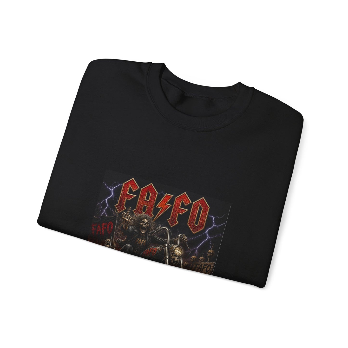 Motorcycle Skull Crewneck Sweatshirt – FAFO Heavy Metal Biker Design