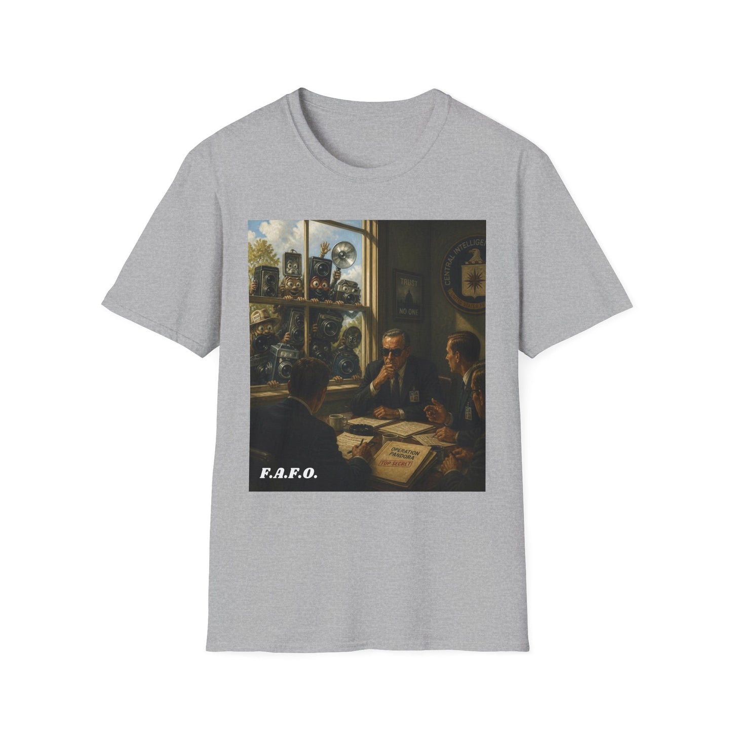 Conspiracy Tee — "Flock Cameras Are Watching" CIA Surveillance Graphic T-Shirt