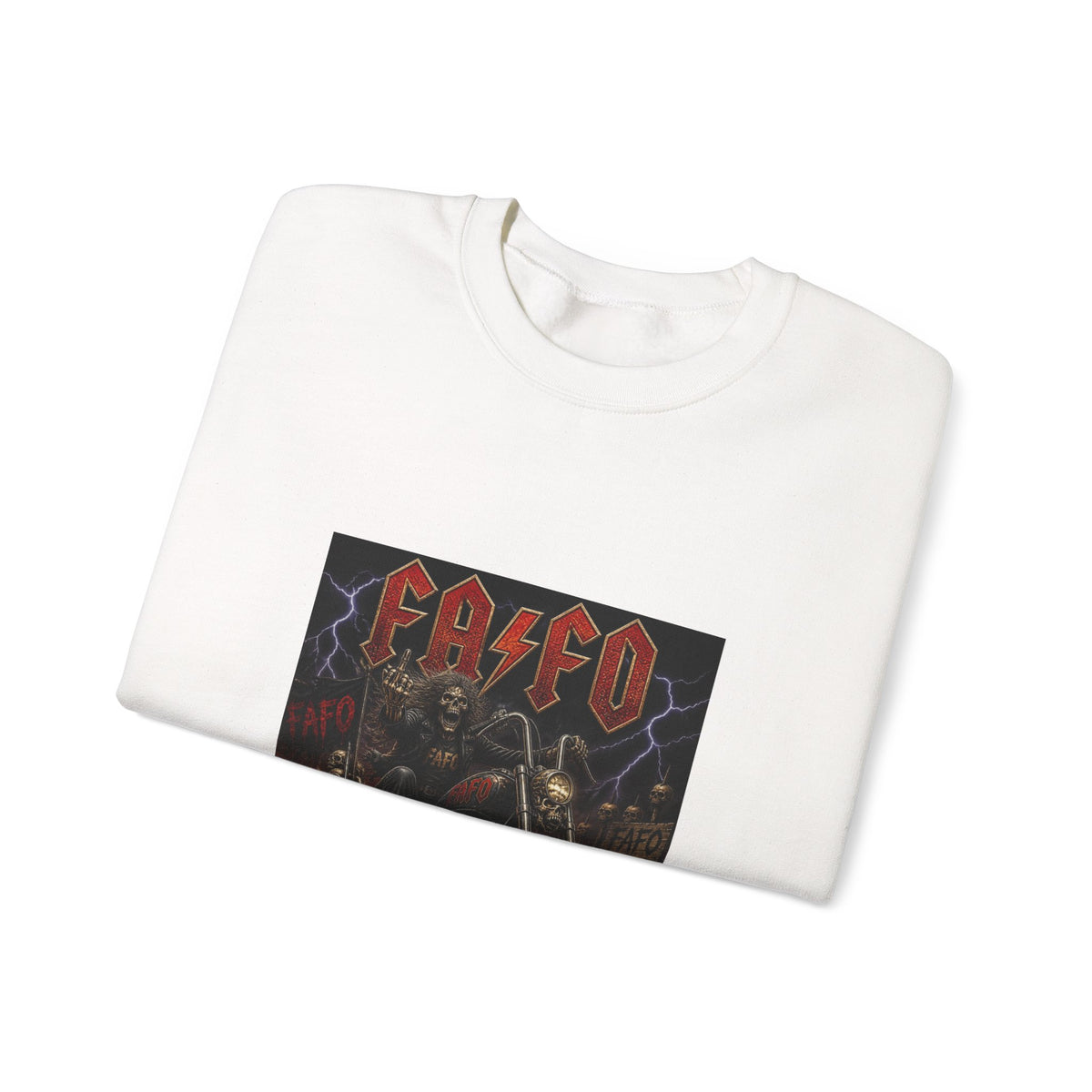 Motorcycle Skull Crewneck Sweatshirt – FAFO Heavy Metal Biker Design