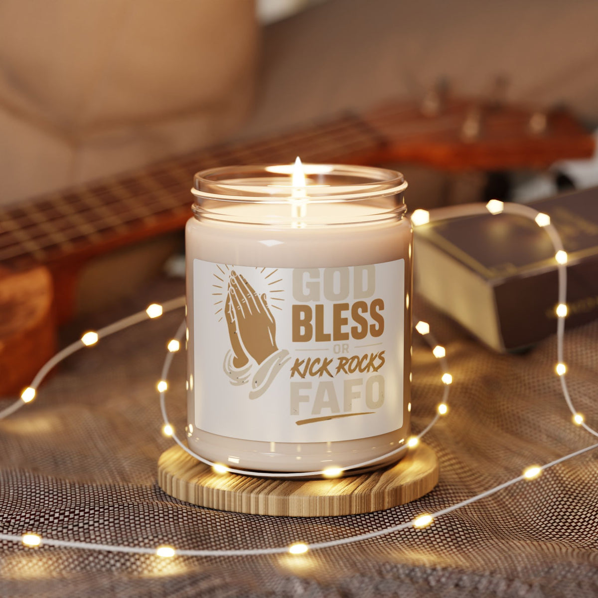 Soy Candle — "God Bless or Kick Rocks" Praying Hands Scented Candle, 9oz
