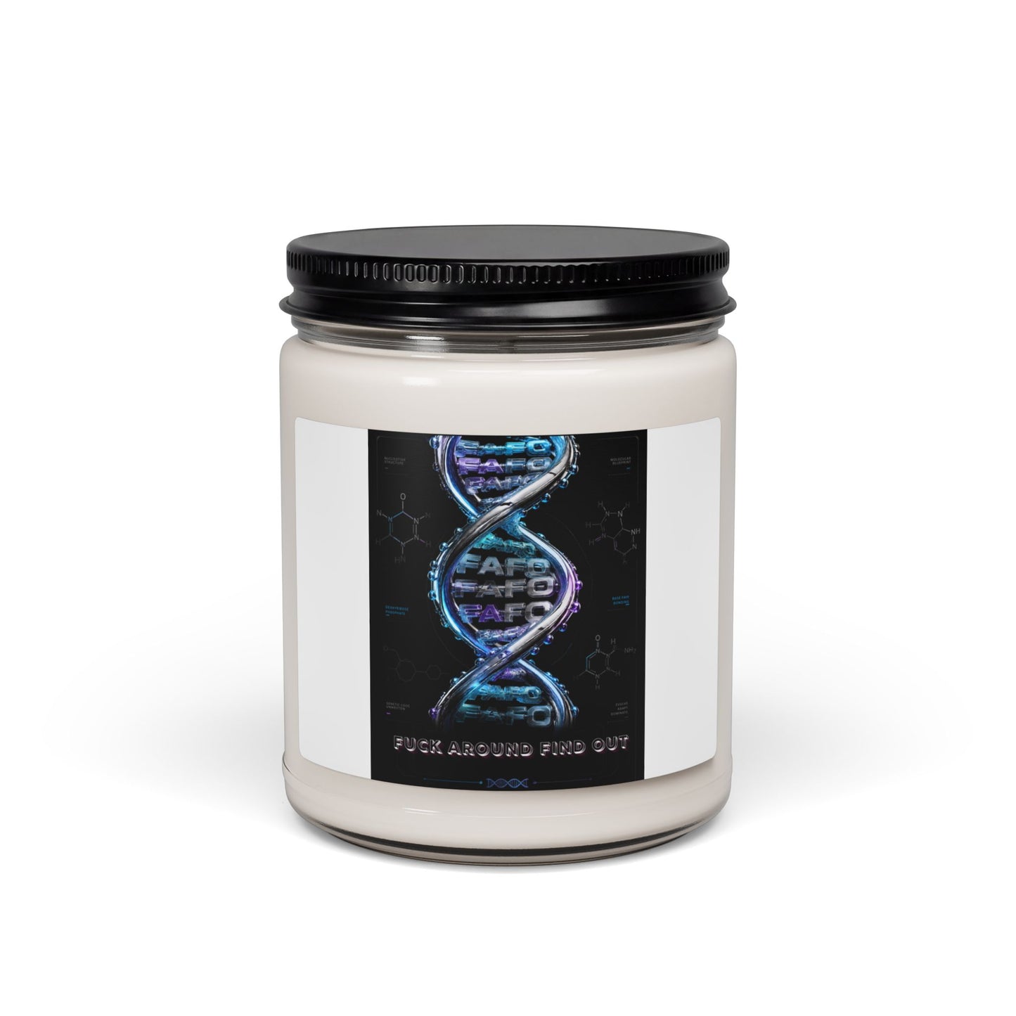 DNA Spiral Scented Soy Candle — 'Fuck Around Find Out' Graphic, 9oz Aromatherapy Jar