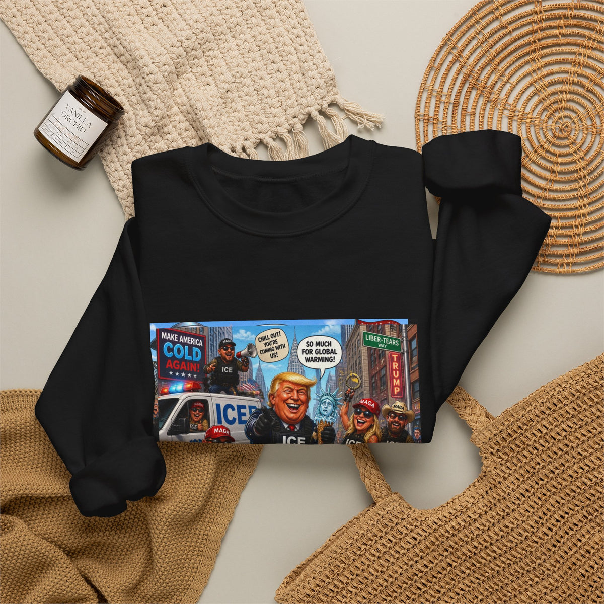 Crewneck Sweatshirt — Satirical ‘ICE F.A.P.O.’ Cartoon Print