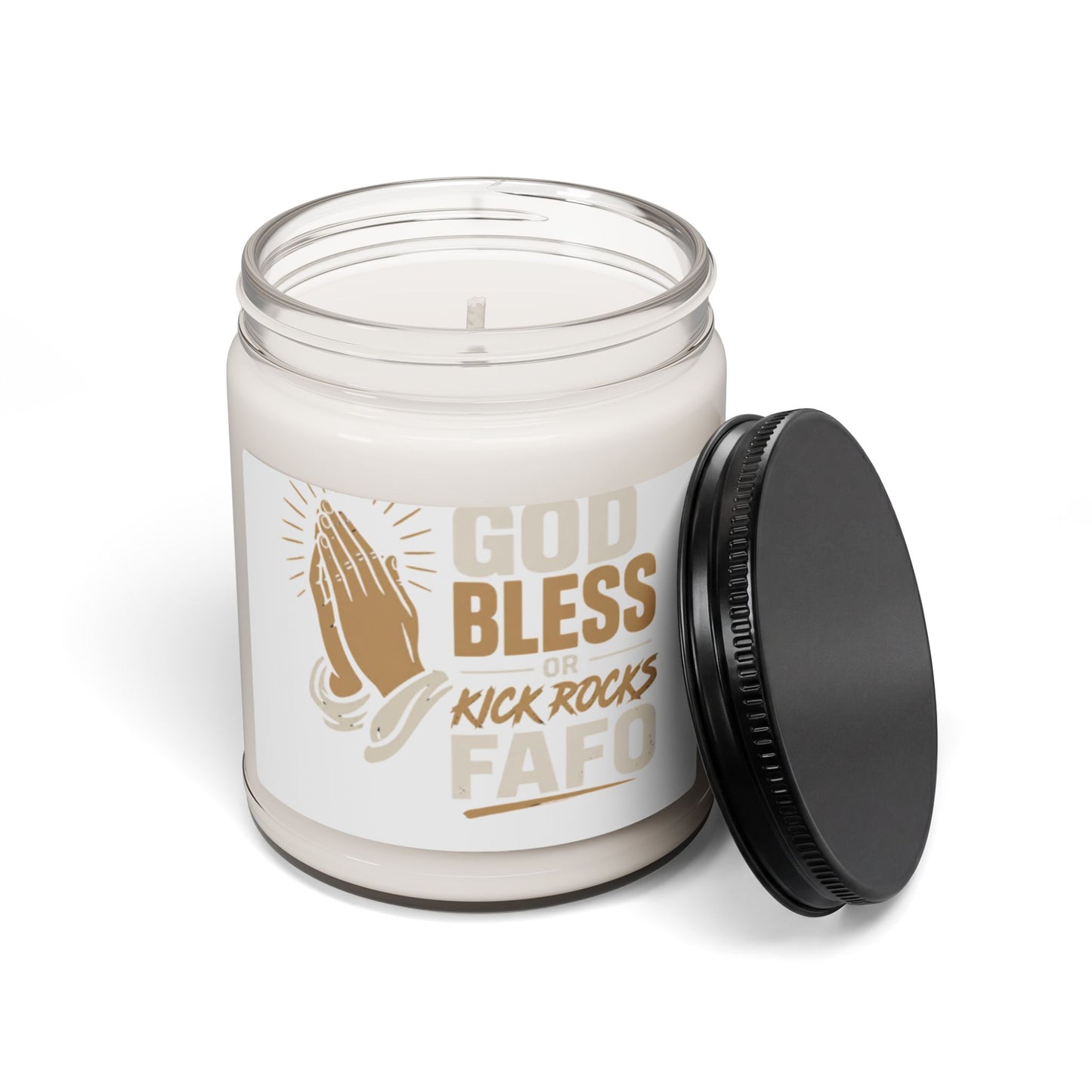 Soy Candle — "God Bless or Kick Rocks" Praying Hands Scented Candle, 9oz