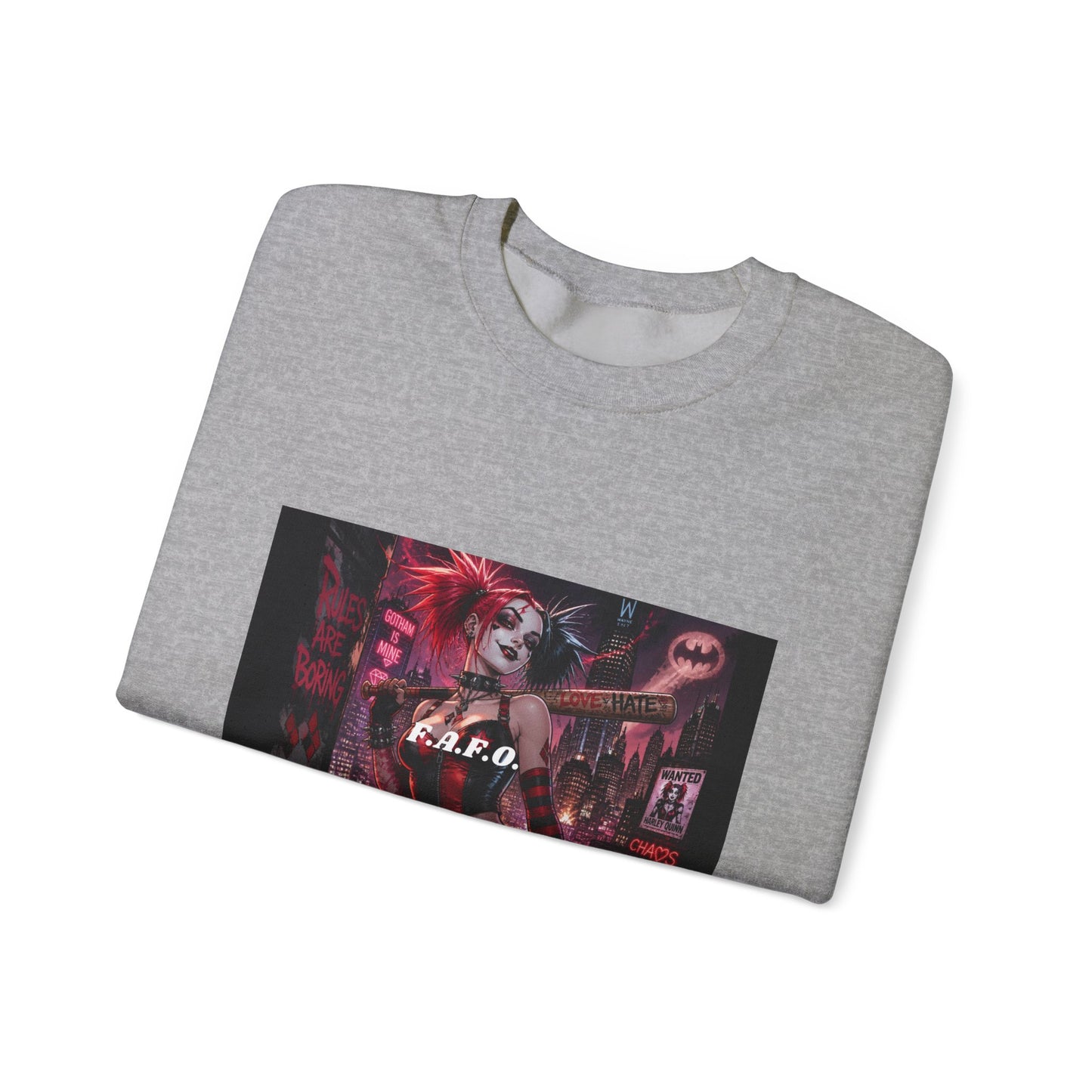 Crewneck Sweatshirt — Neon Harley Quinn Poster Design (G.F.O.)