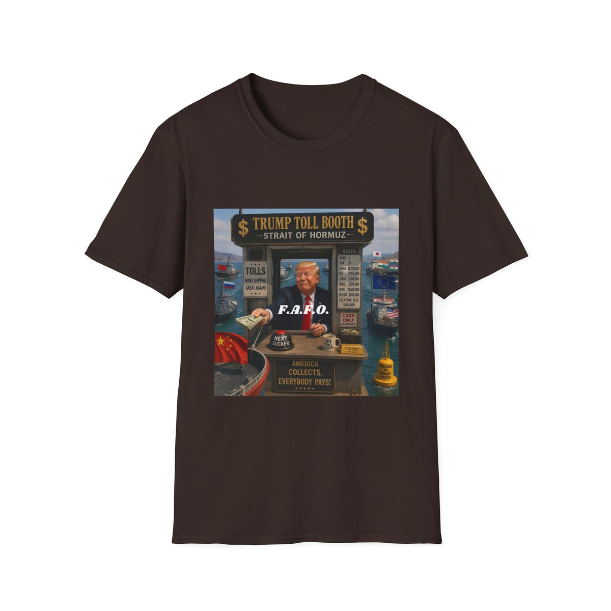 T-Shirt — "Trump Toll Booth: Strait of Hormuz" Political Graphic Tee