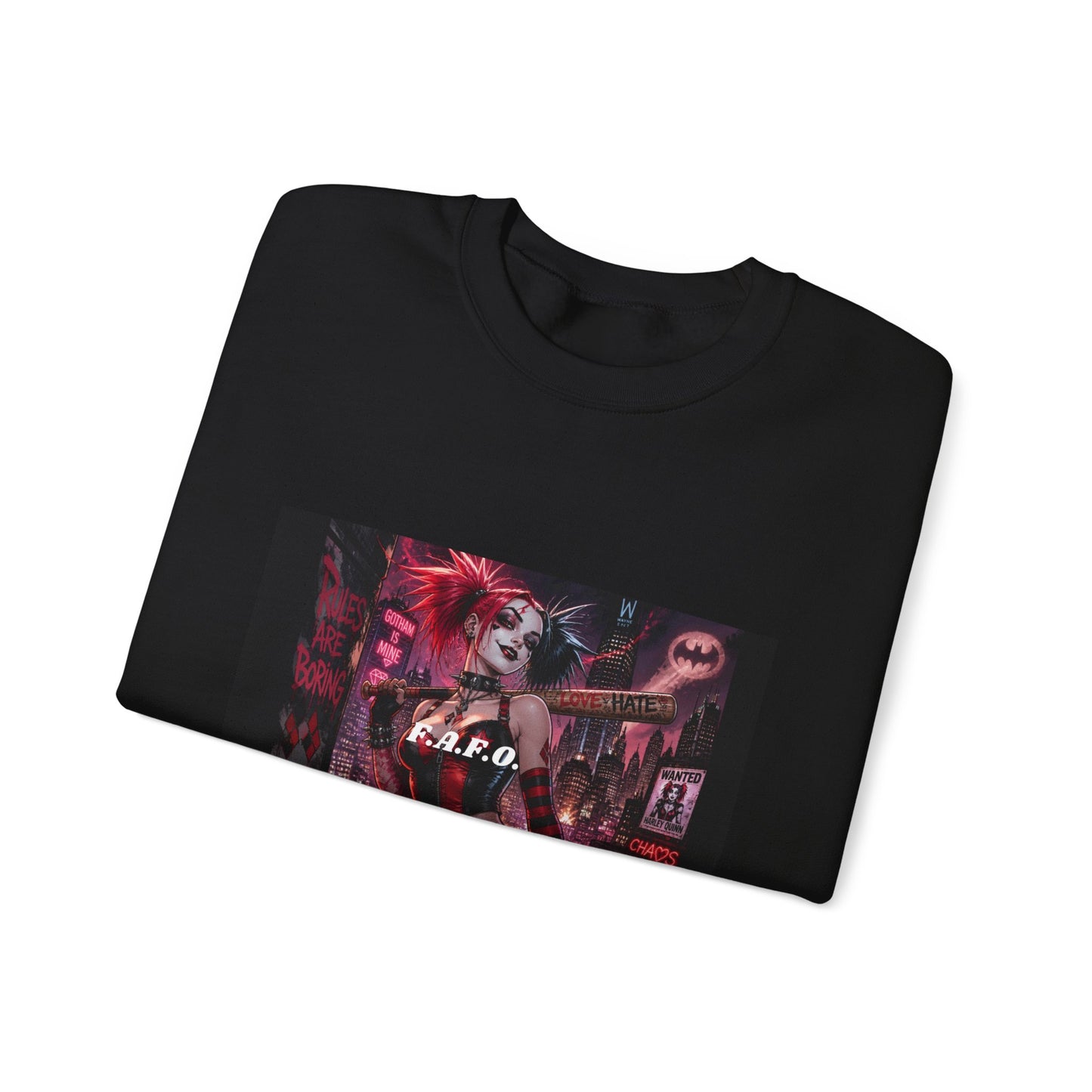 Crewneck Sweatshirt — Neon Harley Quinn Poster Design (G.F.O.)