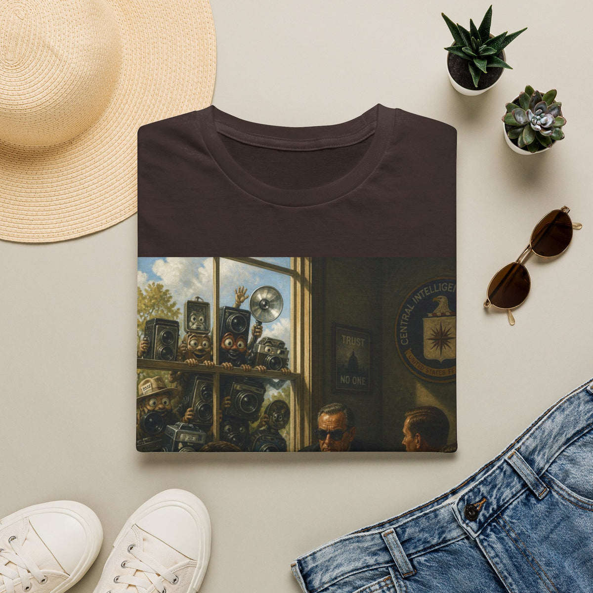 Conspiracy Tee — "Flock Cameras Are Watching" CIA Surveillance Graphic T-Shirt