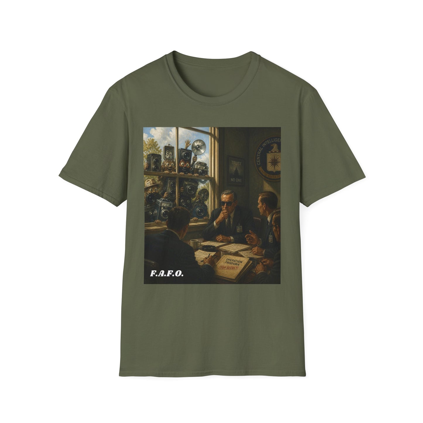 Conspiracy Tee — "Flock Cameras Are Watching" CIA Surveillance Graphic T-Shirt