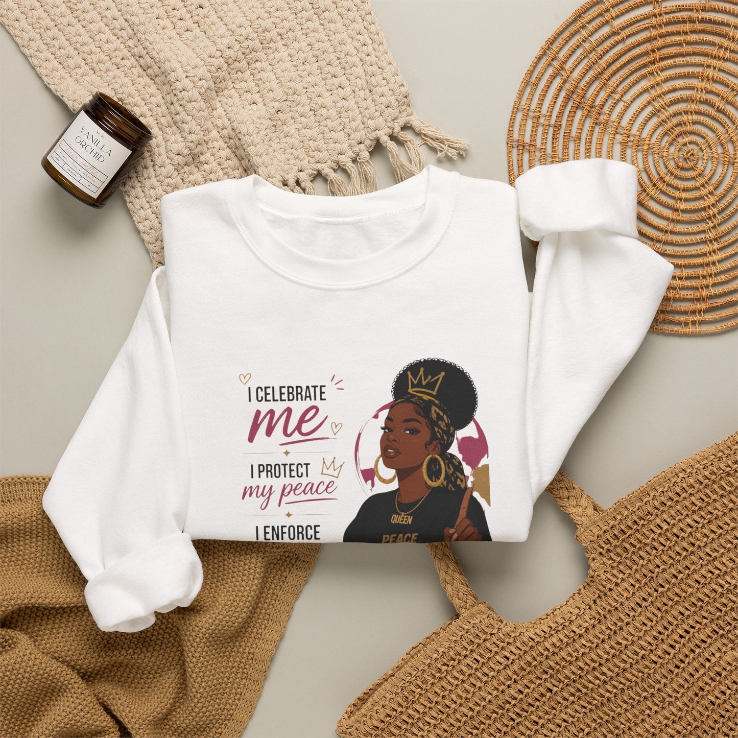 Crewneck Sweatshirt — "I Celebrate Me / I Protect My Peace / I Enforce F AFO — Fuck Around Find Out" Empowered Black Woman Design