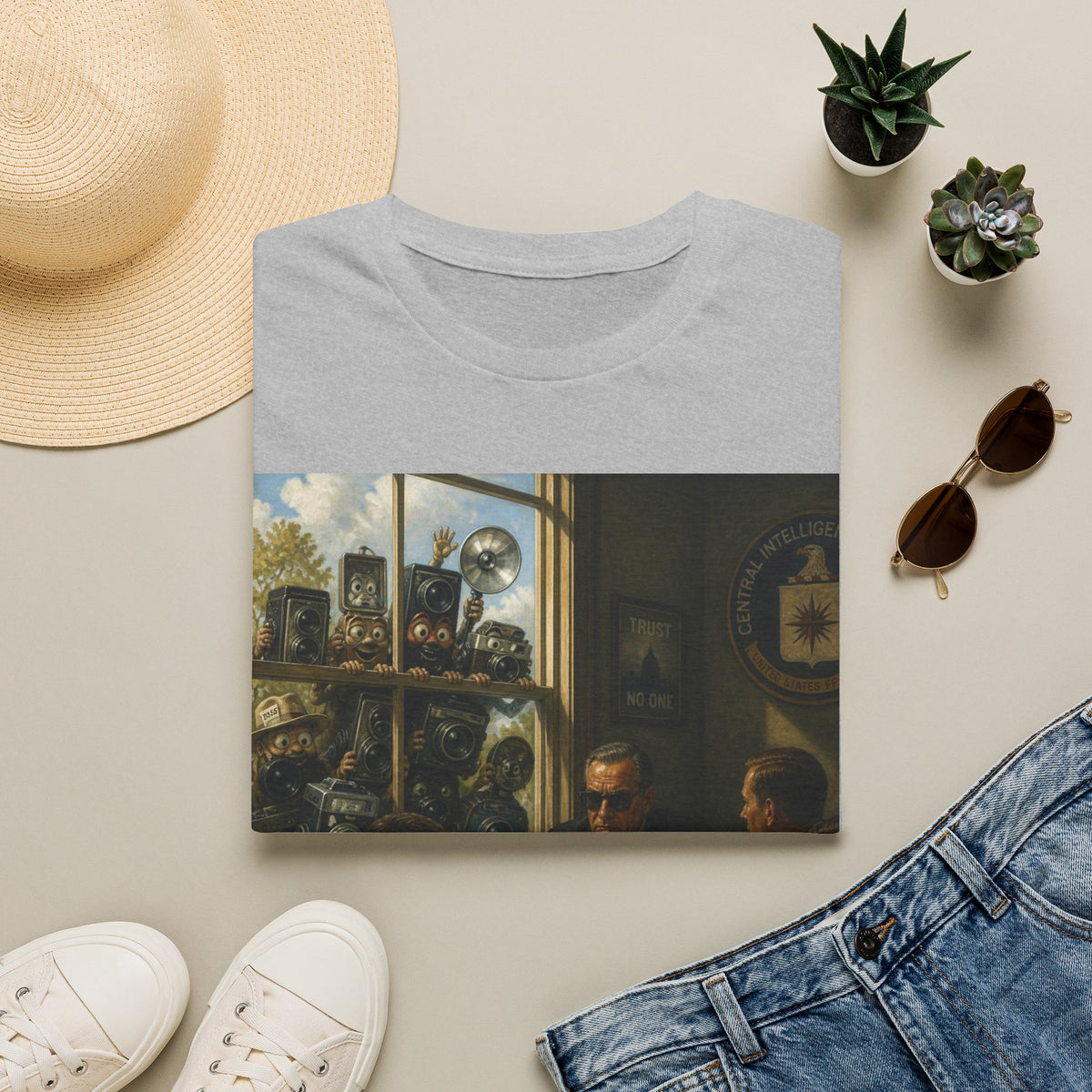 Conspiracy Tee — "Flock Cameras Are Watching" CIA Surveillance Graphic T-Shirt