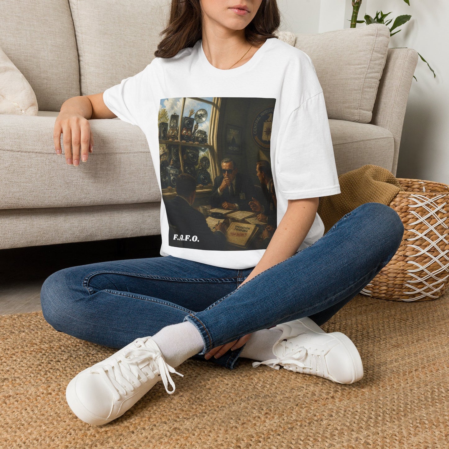 Conspiracy Tee — "Flock Cameras Are Watching" CIA Surveillance Graphic T-Shirt