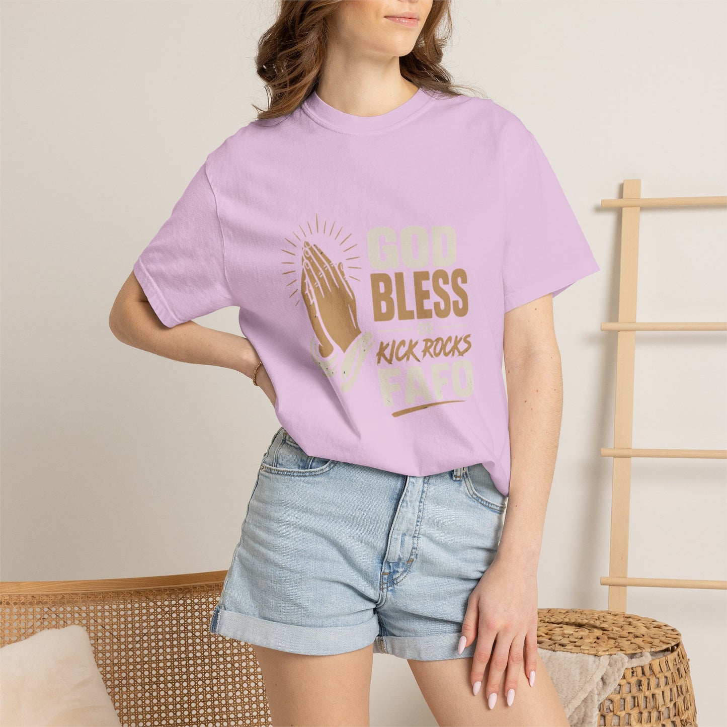 Prayer Hands "God Bless Kick Rocks Fafo" T-Shirt