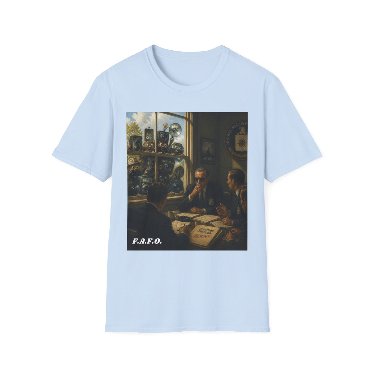 Conspiracy Tee — "Flock Cameras Are Watching" CIA Surveillance Graphic T-Shirt