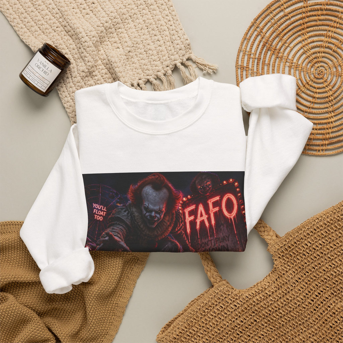 Creepy Clown "FAFO" Crewneck Sweatshirt — The FAFO Society Graphic