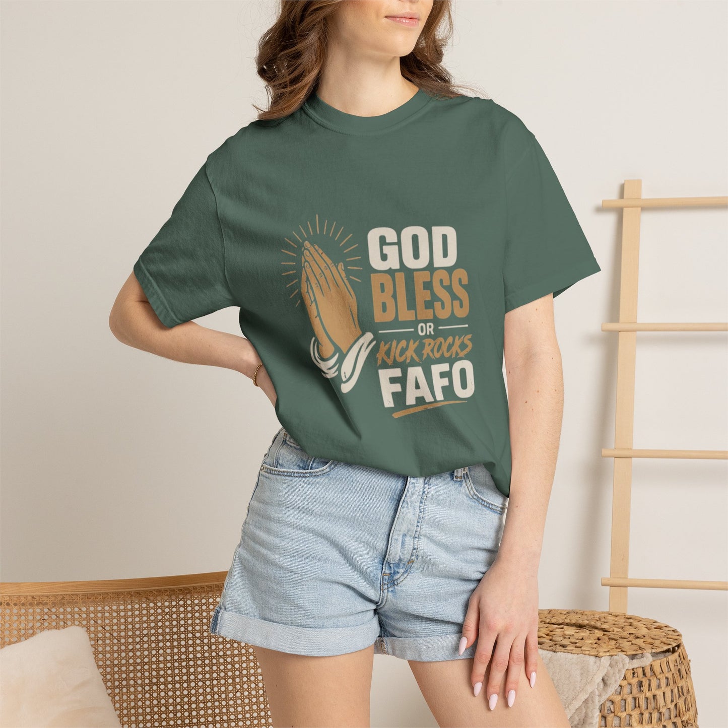 Prayer Hands "God Bless Kick Rocks Fafo" T-Shirt