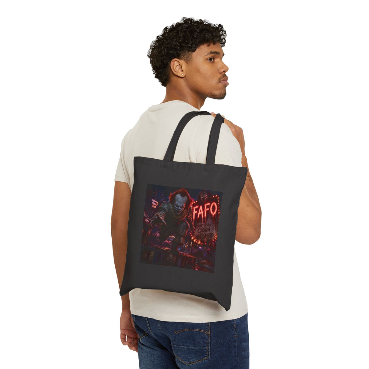 Horror Clown Tote Bag — Dark Carnival 'FAFO' Canvas Shopper