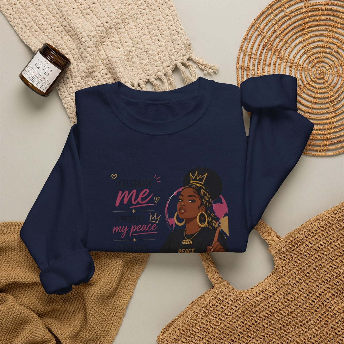 Crewneck Sweatshirt — "I Celebrate Me / I Protect My Peace / I Enforce F AFO — Fuck Around Find Out" Empowered Black Woman Design