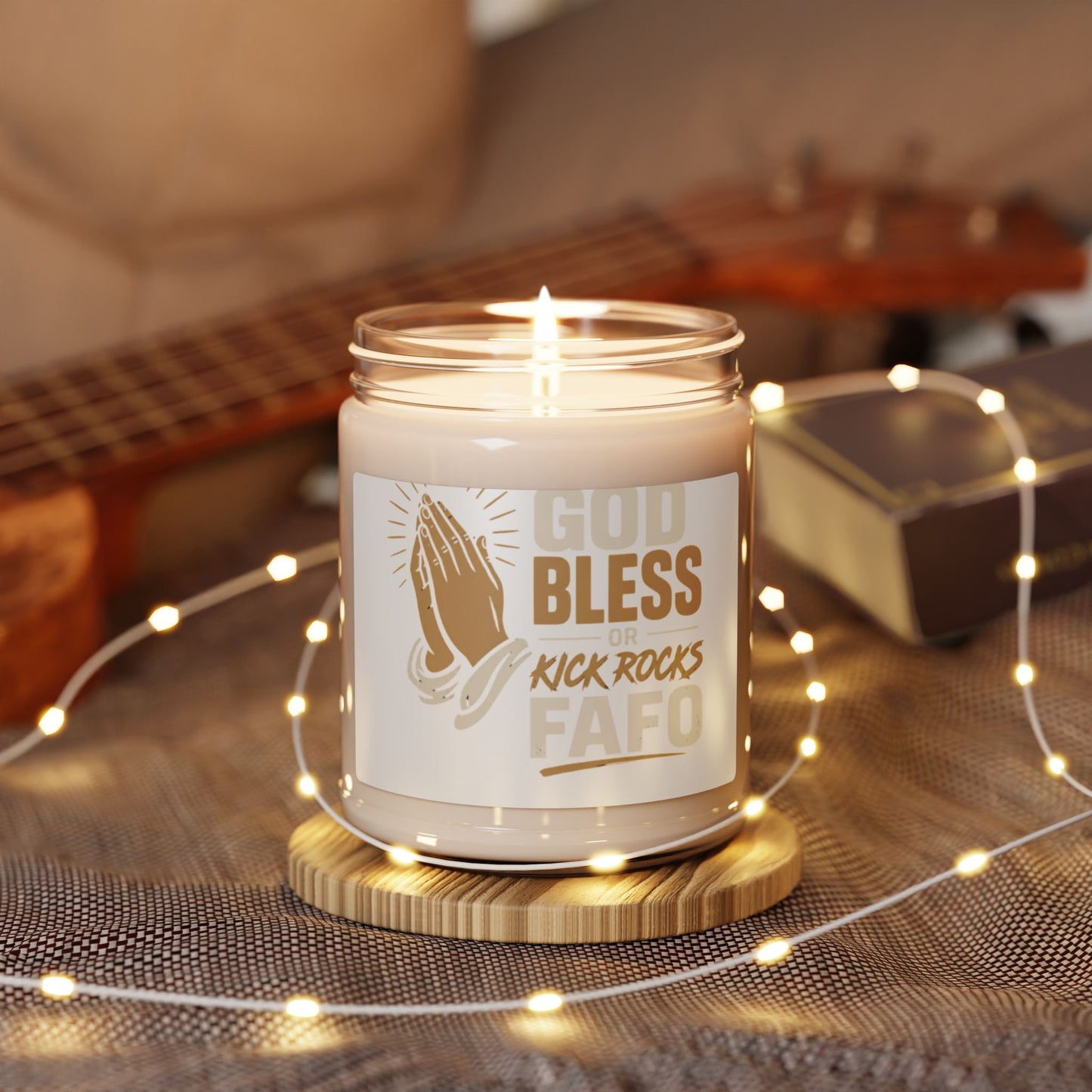 Soy Candle — "God Bless or Kick Rocks" Praying Hands Scented Candle, 9oz