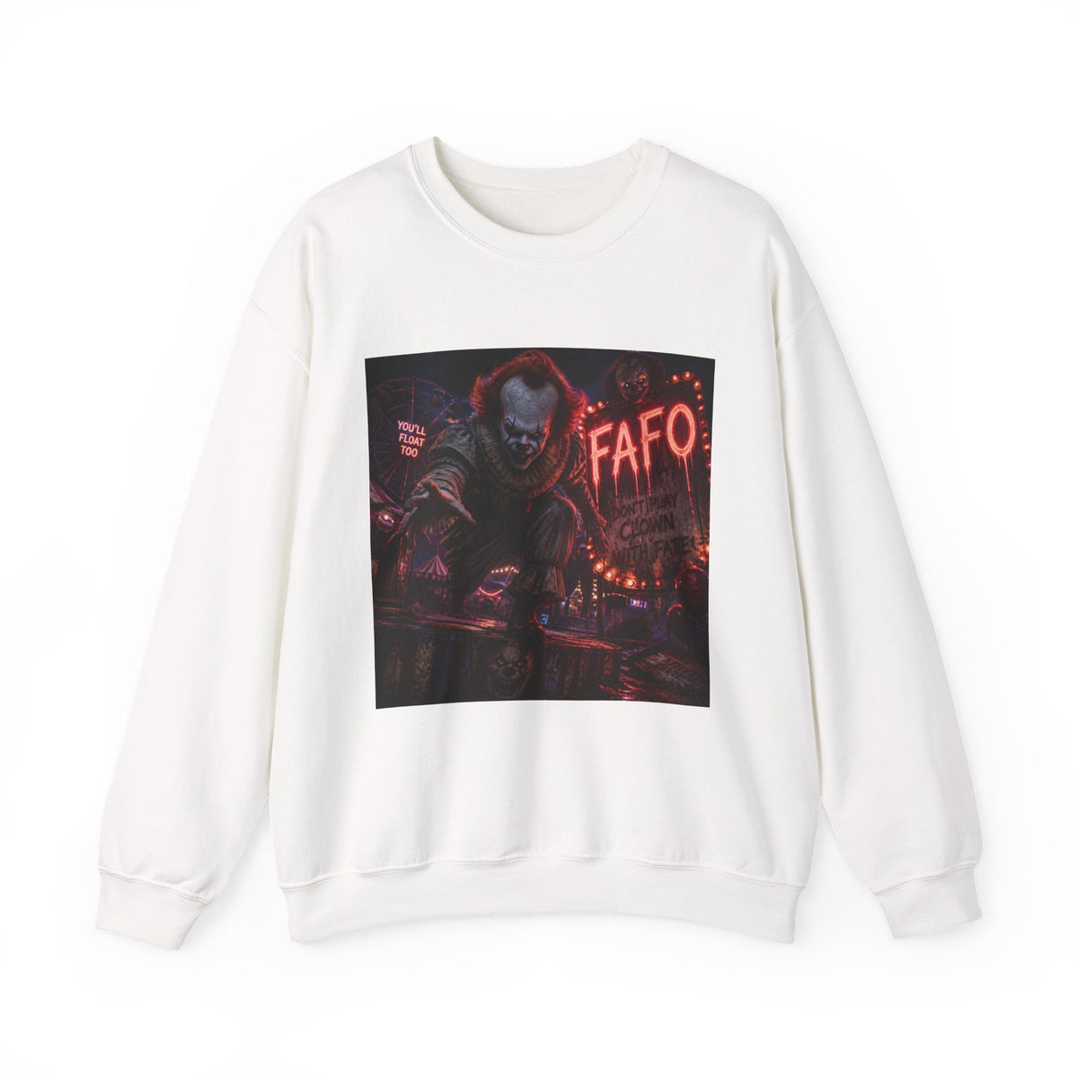Creepy Clown Horror Crewneck Sweatshirt – FAFO Neon Alley Design