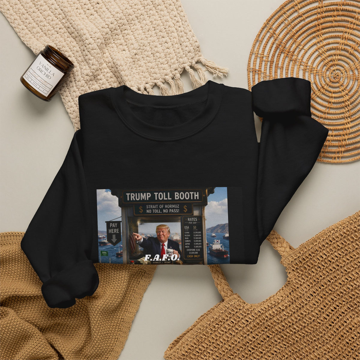 Crewneck Sweatshirt — 'Trump Toll Booth' Graphic Political Crewneck
