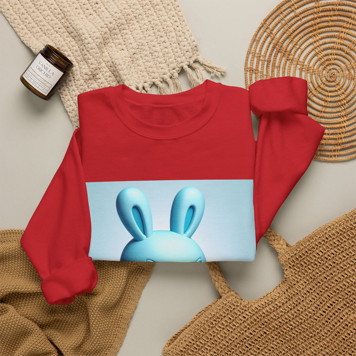 Bunny Soldier Crewneck Sweatshirt — Blue Cartoon Bunny with Rifle (The FAFO Society)