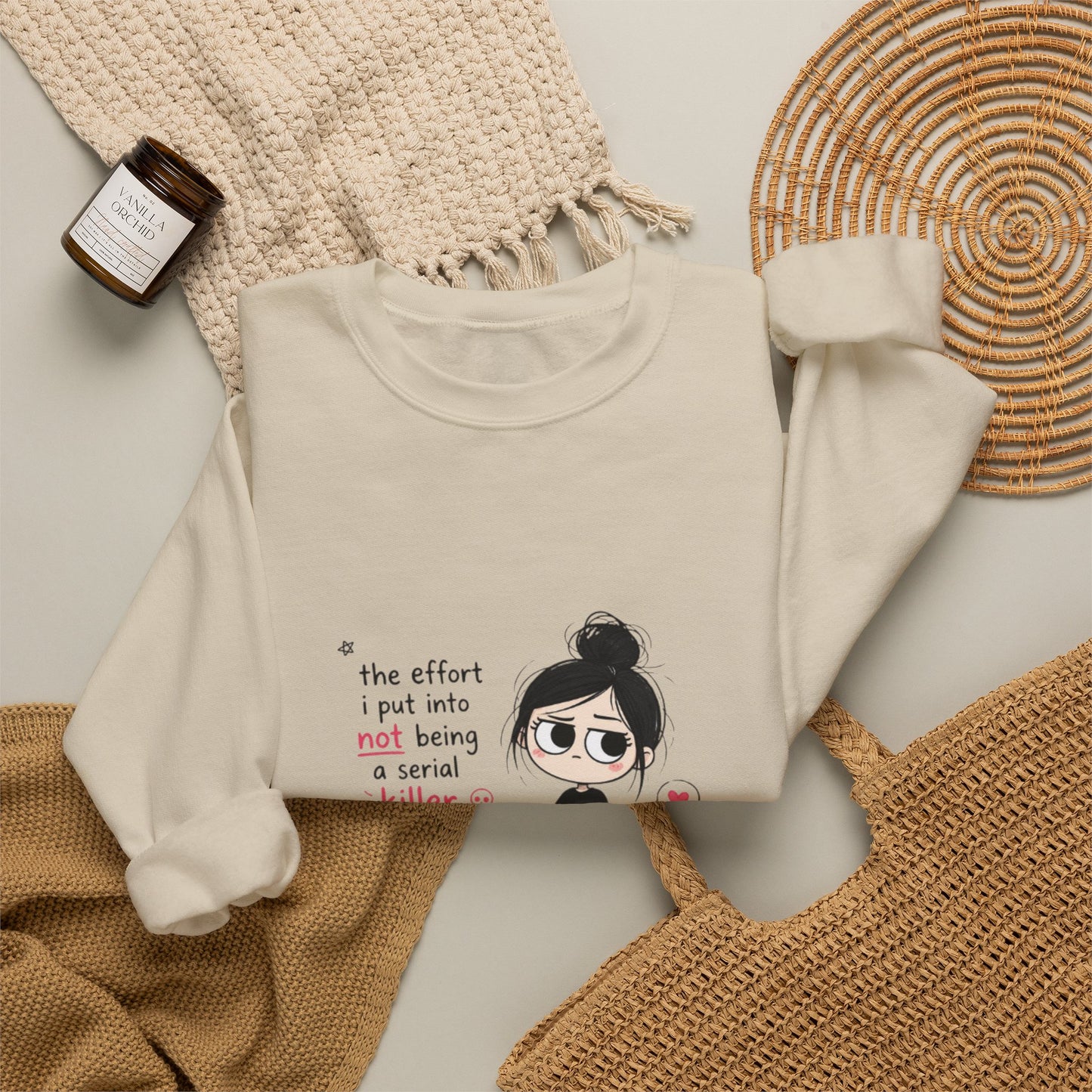 Crewneck Sweatshirt - "The Effort I Put Into Not Being A Serial Killer" Cute Goth Girl Graphic