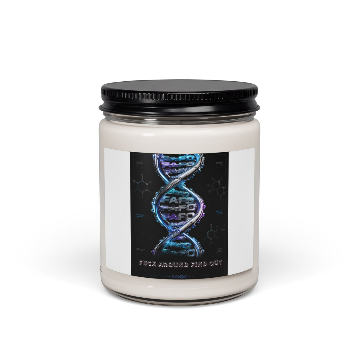 DNA Spiral Scented Soy Candle — 'Fuck Around Find Out' Graphic, 9oz Aromatherapy Jar