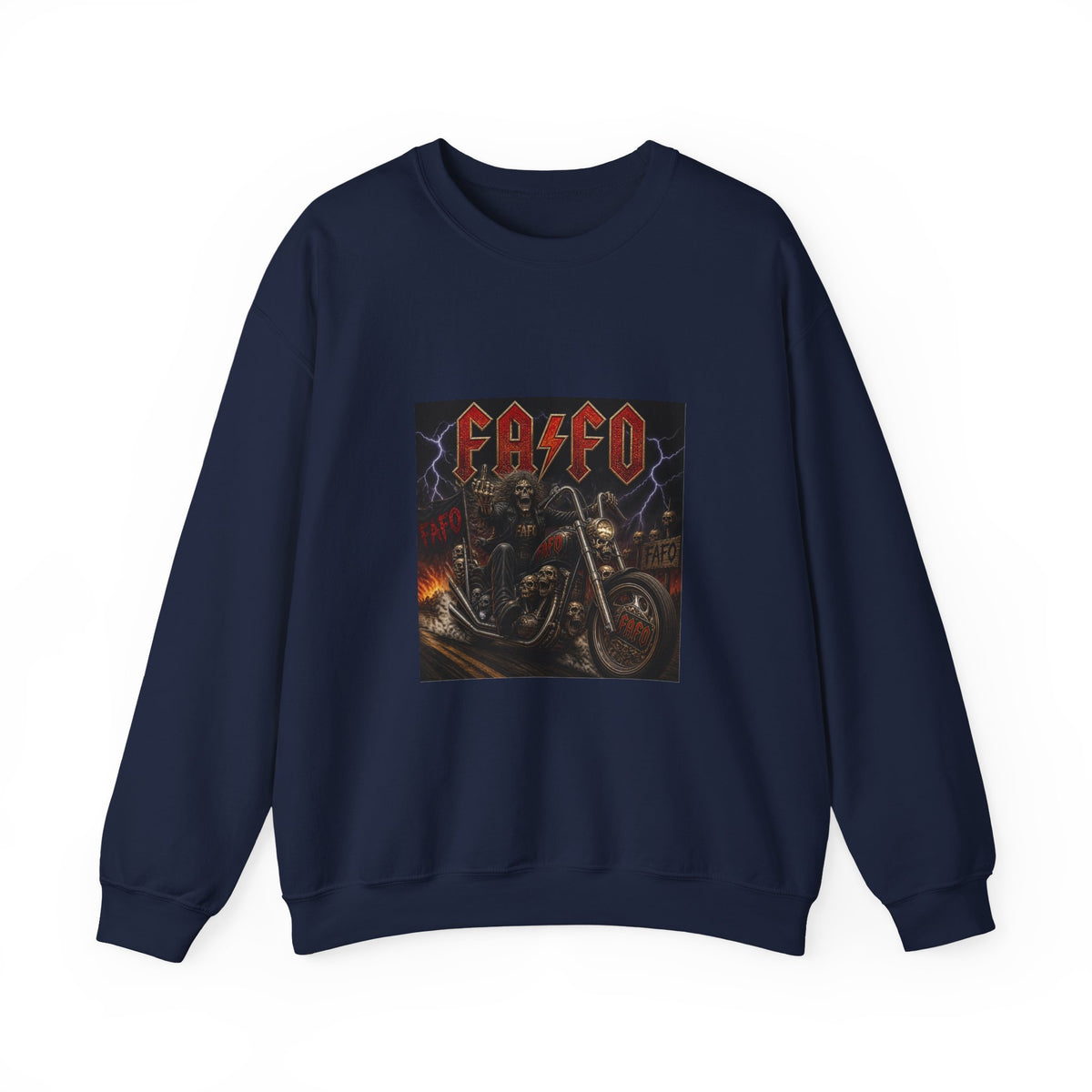 Motorcycle Skull Crewneck Sweatshirt – FAFO Heavy Metal Biker Design