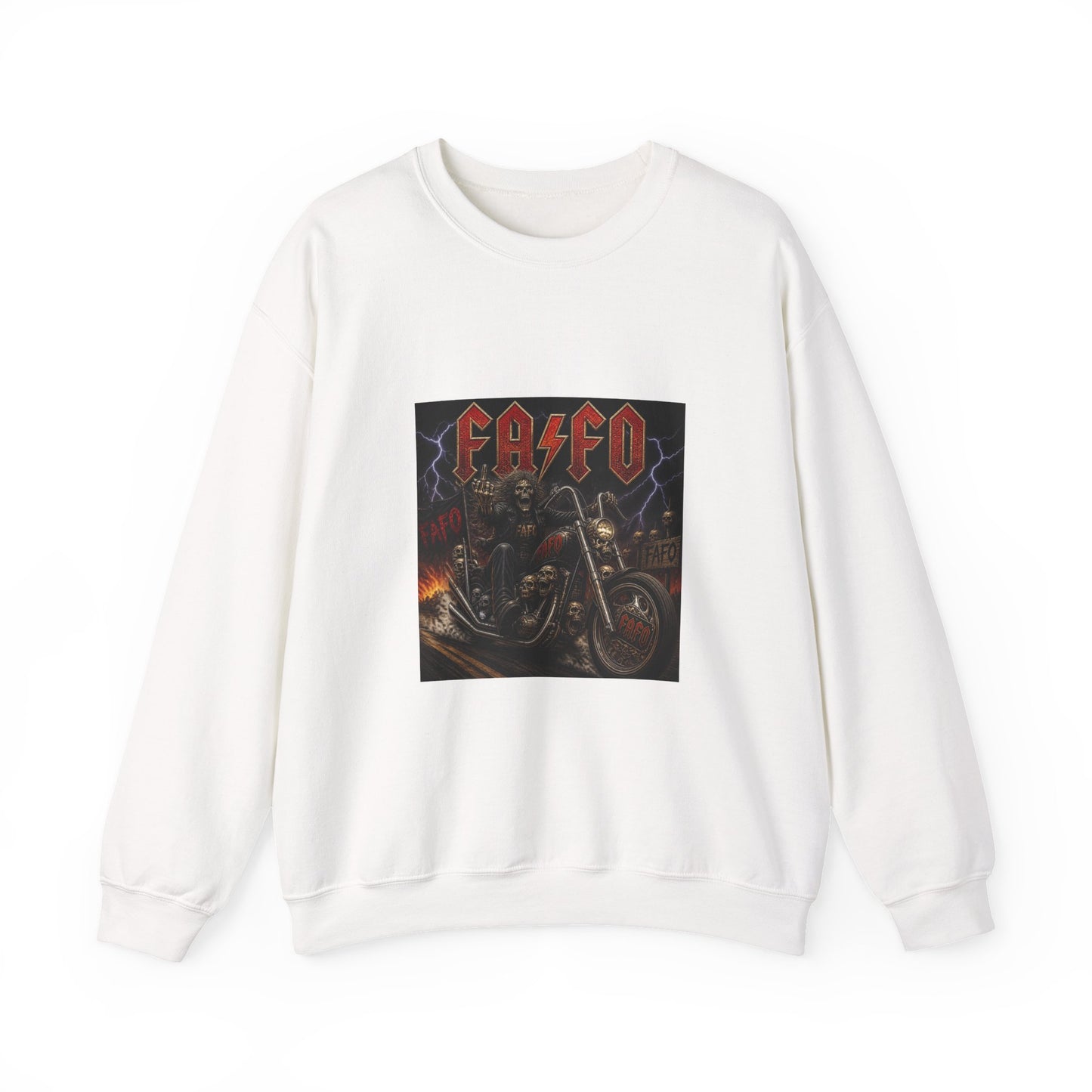 Motorcycle Skull Crewneck Sweatshirt – FAFO Heavy Metal Biker Design